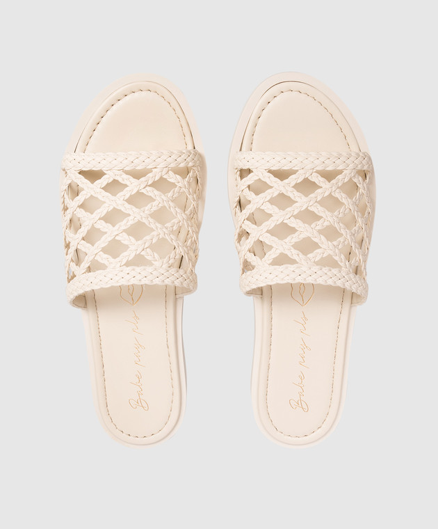 Babe Pay Pls Шкіряні шльопанці кольору айворі з плетінням SLIPY зображення 4