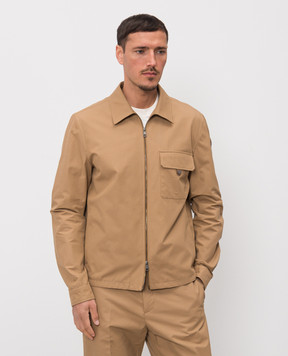 Moncler Коричневая куртка с кожаной нашивкой логотипа L10912F0001154ARP