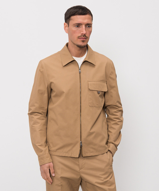 Moncler Коричневая куртка с кожаной нашивкой логотипа L10912F0001154ARP изображение 3