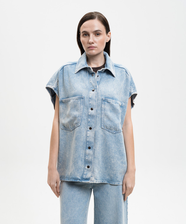 Solotre Голубой джинсовый жилет с эффектом потертости M1AB0167 изображение 3