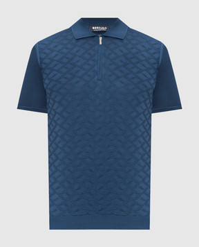 Bertolo Cashmere Синє поло із шовку у візерунок 902532002544
