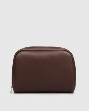 Brunello Cucinelli Коричневий шкіряний несесер з тисненням логотипа MWZNBU430