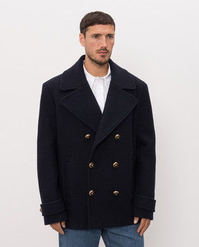Balmain Голубое двубортное пальто из шерсти HH1UA156WC70