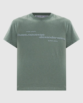 Alexander Wang Зеленая укороченная футболка с фактурным логотипом 1CC3261386