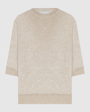 Brunello Cucinelli Бежевий в'язаний топ з льону з паєтками MDT746400