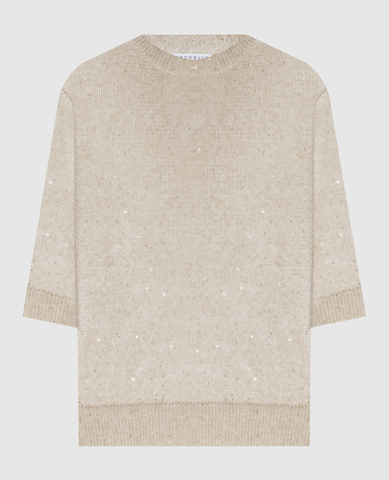 Бежевый вязаный топ из льна с пайетками