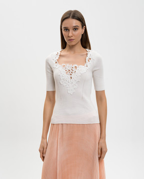 Ermanno Scervino Белый топ в рубчик с кружевом D485L310APZSQ