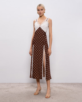 Rowen Rose Коричнева сукня в горох з мереживом DRSRR472