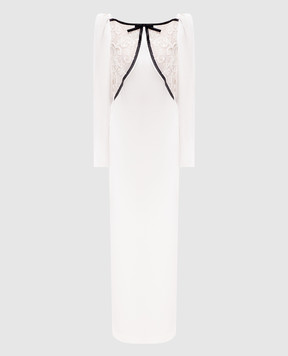 Alessandra Rich Біла сукня максі із шовку з мереживом FABX4318F4376