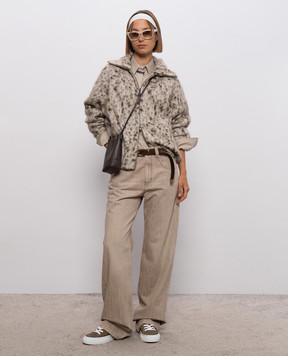 Brunello Cucinelli Бежевий кардиган з вовною в принт M2I242506P