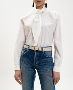 Saint Laurent Кожаный ремень Cassandre цвета айвори 634437BOO0W