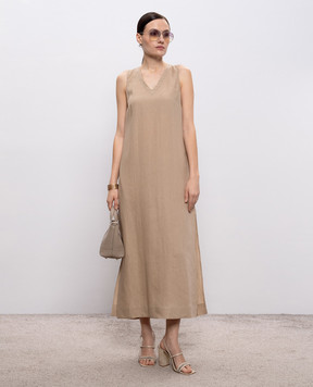 Peserico Бежевое платье миди из льна S0216802647