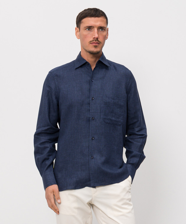 Castangia dal 1850 Синя сорочка з льону DMC2S26 зображення 3