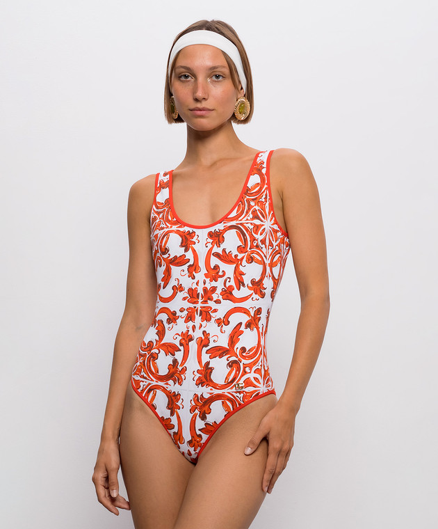 Dolce&Gabbana Белый купальник в брендовый принт с монограммой O9A46JONO19 изображение 3