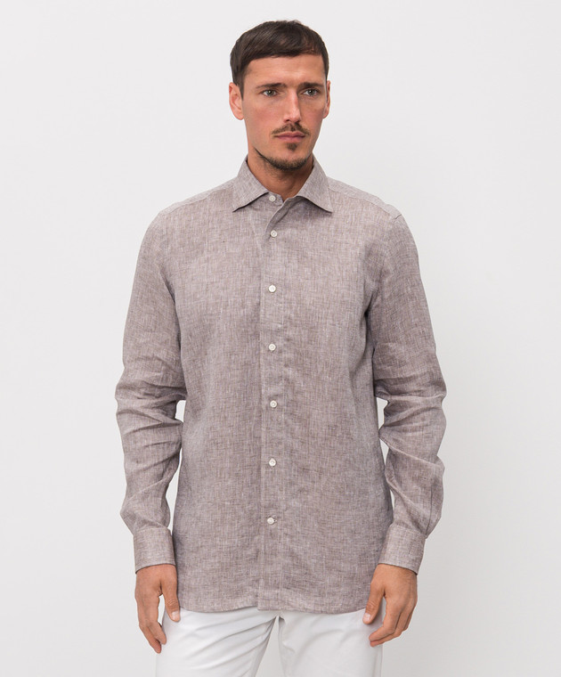 Enrico Mandelli Коричневая рубашка из льна CUBANA5701 изображение 3