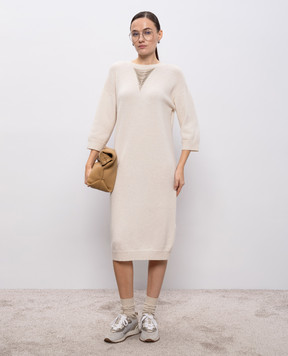 Peserico Бежева сукня з вовни, шовку і кашеміру з ланцюжком моніль E92230F079N018