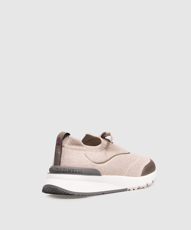 Brunello Cucinelli Бежевые кроссовки с фактурным логотипом MZUAUFO340 изображение 3