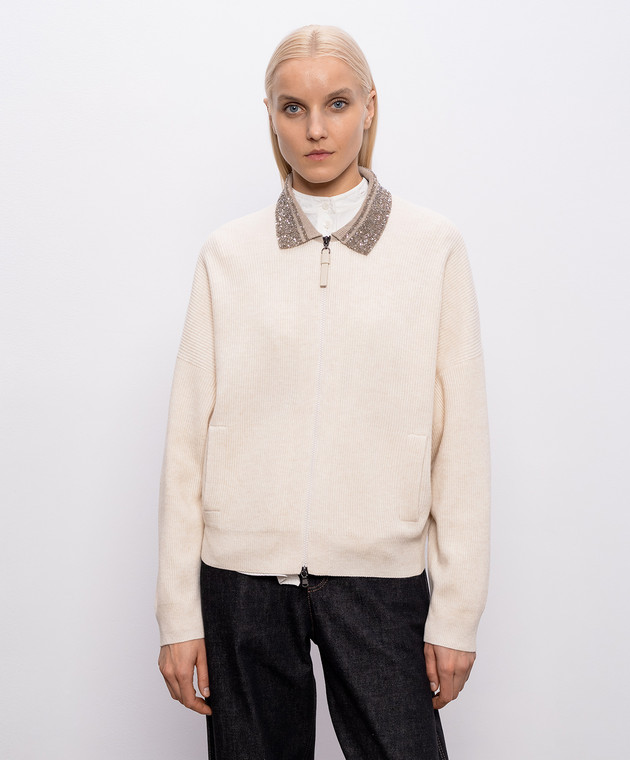 Brunello Cucinelli Бежевий кардиган з вовни, кашеміру та шовку M16232406 зображення 3