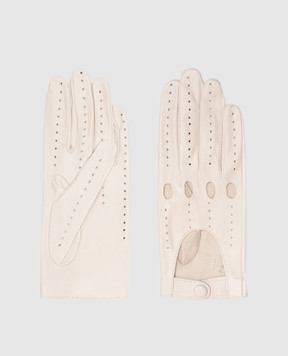 Sermoneta Gloves Бежеві шкіряні рукавички з перфорацією GUIDADONNA