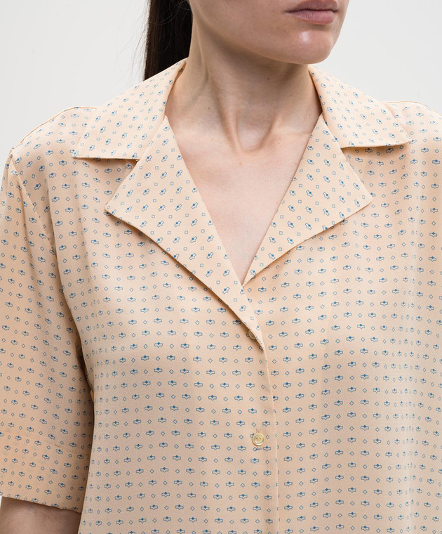 Ermanno Scervino Бежева блуза із шовку в принт D482K767XZF зображення 5