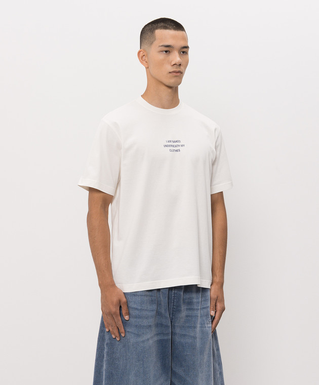 Vetements Футболка цвета айвори с надписью MH27TR173Wm изображение 3