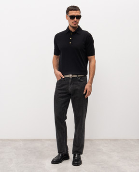 Stefano Ricci Черное поло с шелком с эмблемой K616440P35F26109