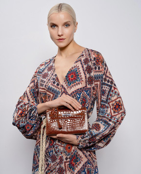 Babe Pay Pls Коричневая лакированная сумка из кожи крокодила 200321SMK