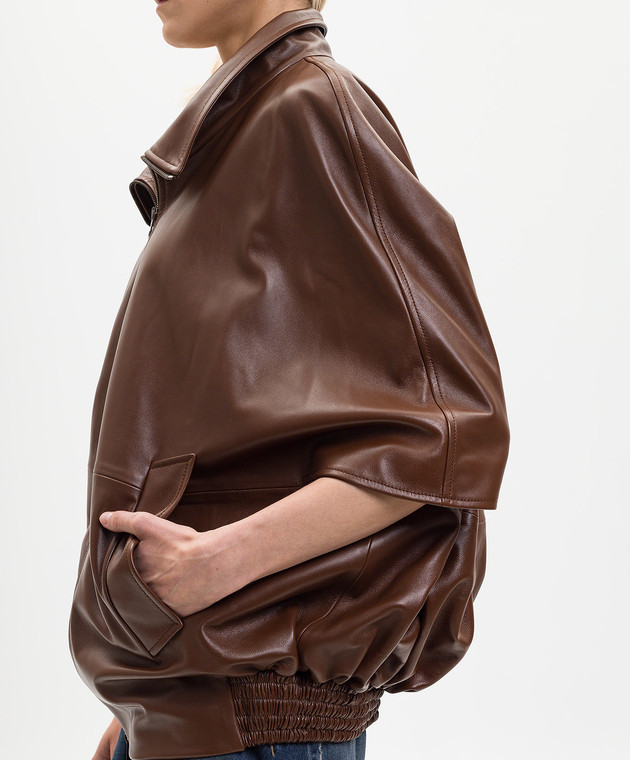 Balenciaga Коричнева шкіряна куртка з короткими рукавами 871987TUS11 зображення 5