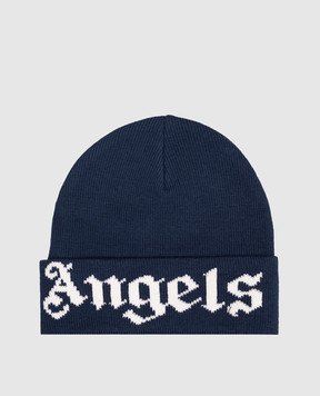 Palm Angels Дитяча синя шапка з візерунком логотипа F6PAJBHT227