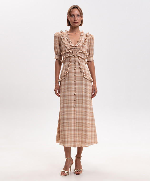 Alessandra Rich Бежевое платье из шелка в клетку FABX4450F4821 изображение 3