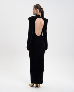 Balmain Чорна сукня максі з акценними плечима FF0RL226KI95