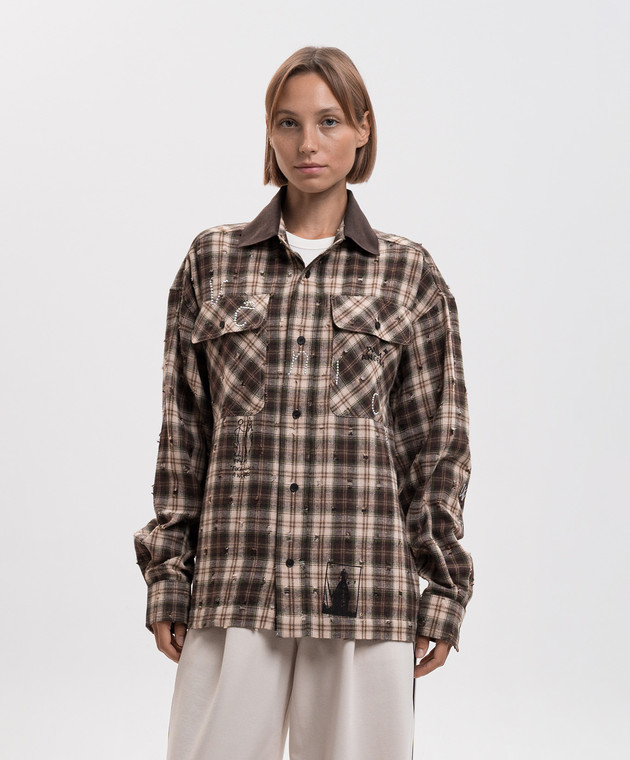 Palm Angels Коричневая рубашка Surfer Dream в клеточку PAMGE005FB002w изображение 3