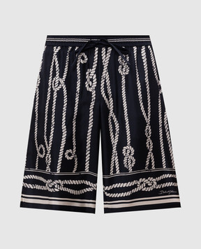 Dolce&Gabbana Темно-сині шорти із шовку в брендовий принт GV37ATHI143