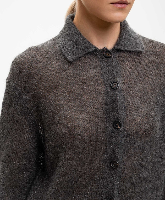 Brunello Cucinelli Сірий кардиган з вовною з люрексом MBG775516P зображення 5