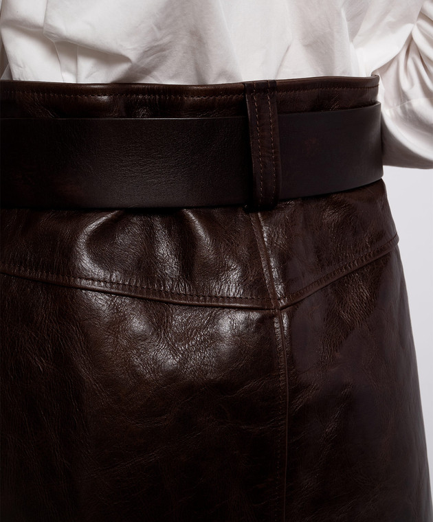 Saint Laurent Коричневая кожаная юбка с поясом 863811YCVD2 изображение 5