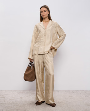 Toteme Бежевая блузка из шелка с вышивкой монограммы логотипа 213755707