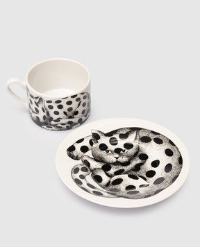 Fornasetti Белый фарфоровый набор для чая High Fidelity Quadrettato с чашкой и блюдцем P39X2895