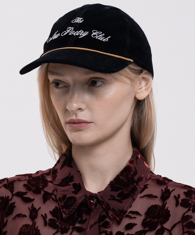 Ann Demeulemeester Синя оксамитова кепка Tem B0014652FA773 зображення 2