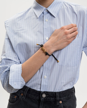 Saint Laurent Черный кожаный браслет-шнур Cassandre 861459AAF9R