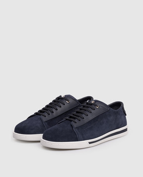 Stefano Ricci Синие замшевые кроссовки с монограммой UV33G5282SDPWY