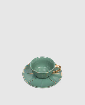 Bitossi Home Зелена порцелянова чашка для чаю з блюдцем FTB00502