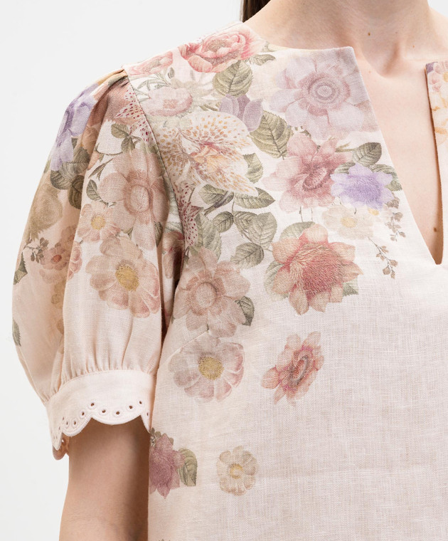 Twinset Бежева блуза з льону в квітковий принт 261TT2573 зображення 5