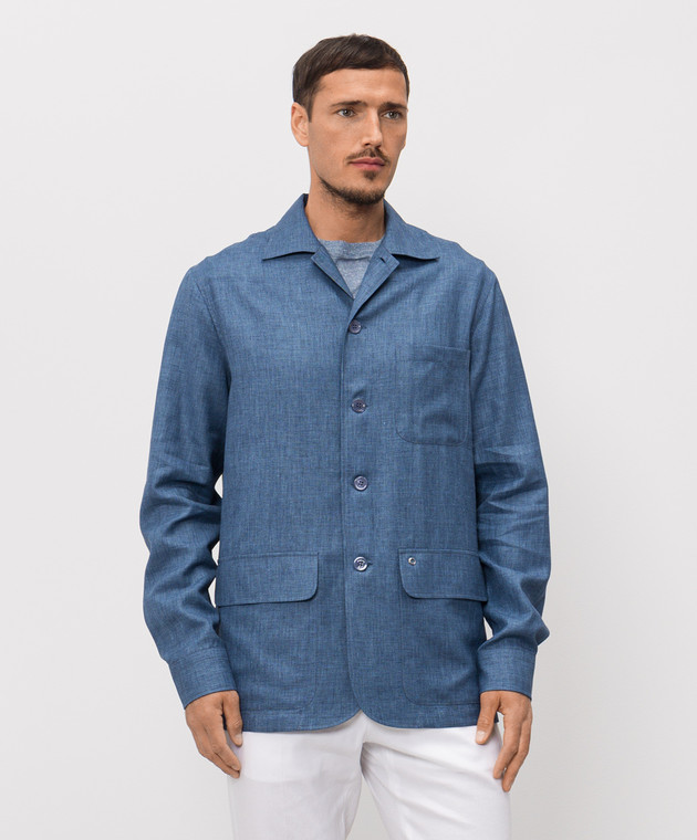 Stefano Ricci Синяя рубашка из льна, шерсти и шелка SP008138B127HA изображение 3