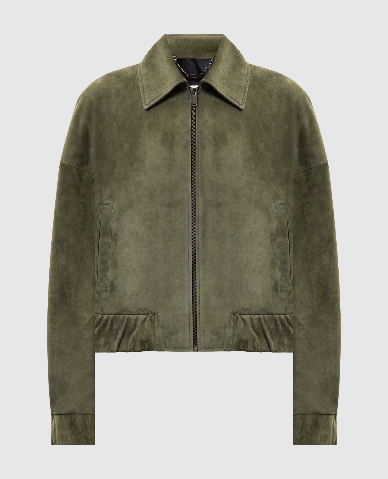 Зеленая замшевая укороченная куртка