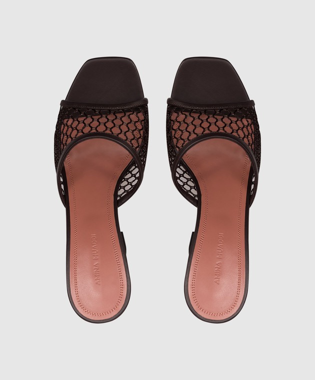Amina Muaddi Коричневі шкіряні мюлі Lupita 13S361173LUP зображення 4