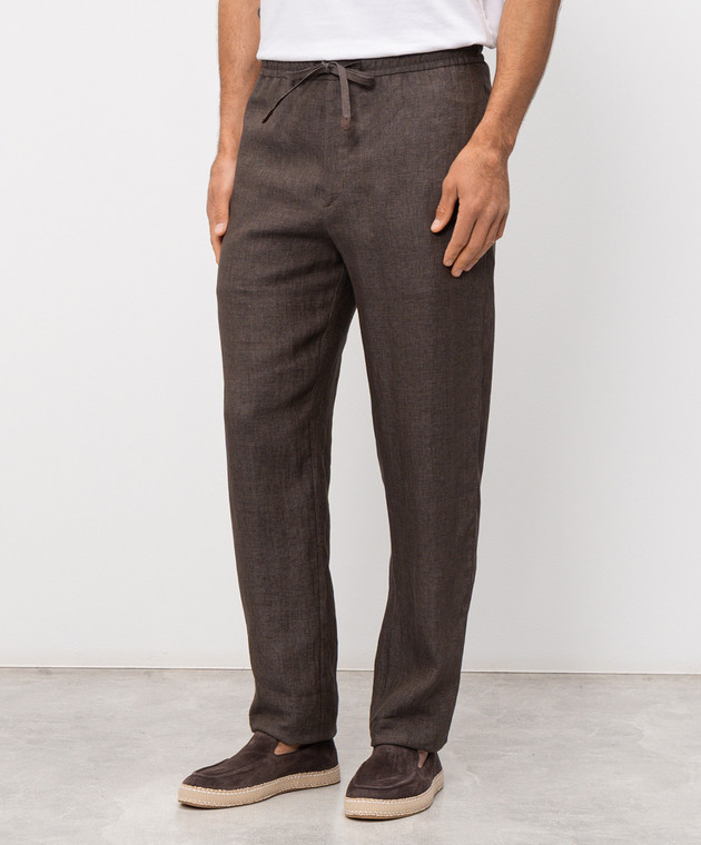 Canali Коричневі штани з льону AE05958U97003 зображення 3