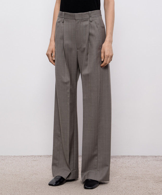 Victoria Beckham Серые брюки из шерсти 1226WTR007113A изображение 3