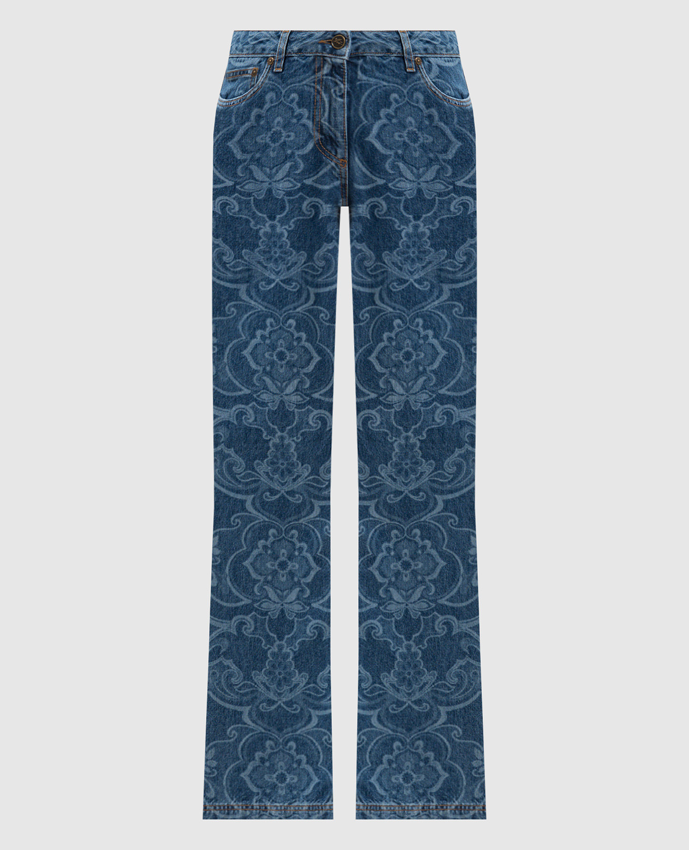 

Синие джинсы в брендовый принт, Синий, Прямые брюки