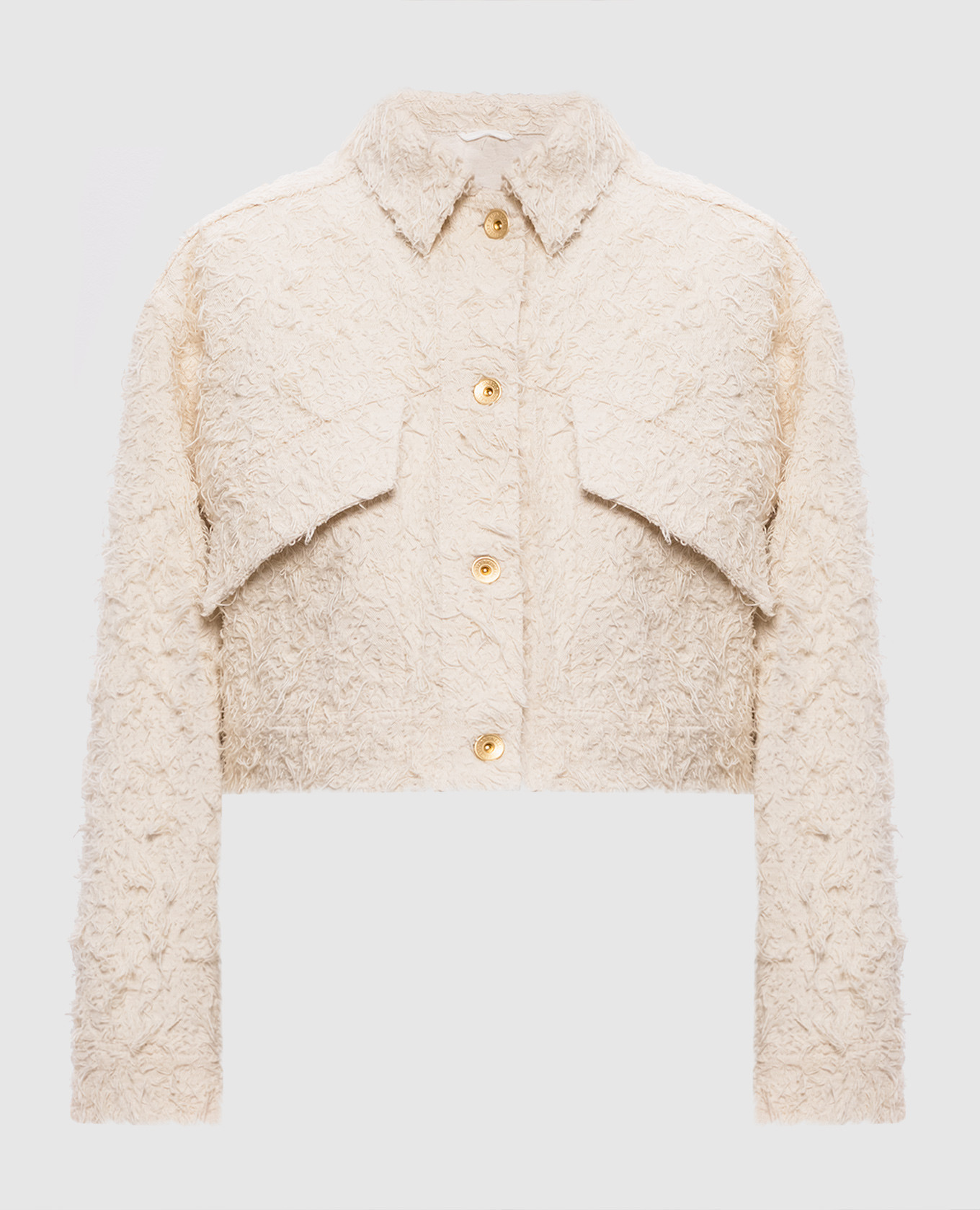 

Джинсовая куртка цвета айвори с цепочкой мониль, Бежевый, Джинсовые куртки