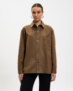 Saint Laurent Коричневая рубашка Cassandre с льном 852696Y253W